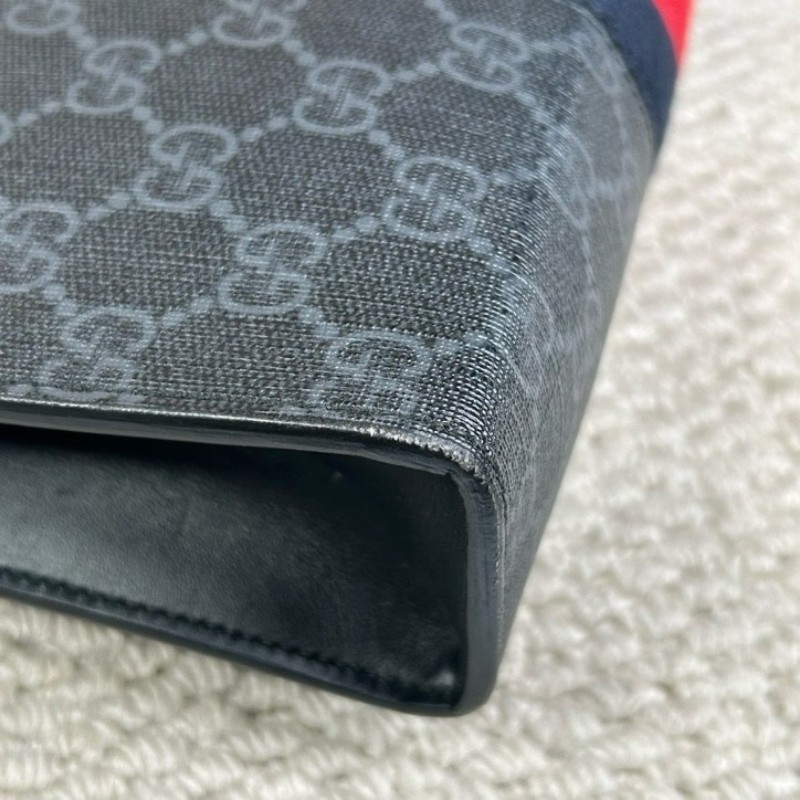 古馳Gucci經典老花手拿包 黑花配藍紅織帶 容量適中 日常通勤、洗漱、出門都很方便 實用性強-10