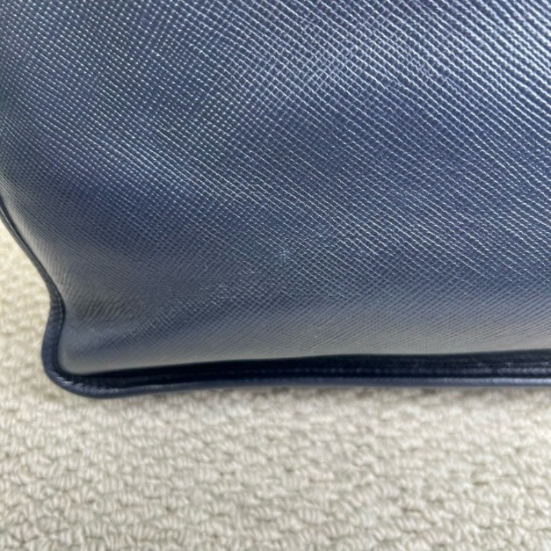 普拉達PRADA 藍色豎款公文包托特包 有肩帶 可單肩可斜挎可手提 牛皮材質 經典三角logo 容量大 實用性強 商務休閒都合適-12