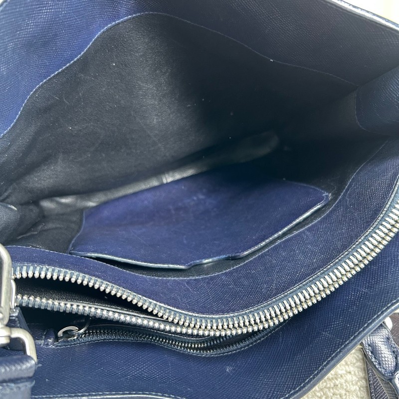 普拉達PRADA 藍色豎款公文包托特包 有肩帶 可單肩可斜挎可手提 牛皮材質 經典三角logo 容量大 實用性強 商務休閒都合適-17