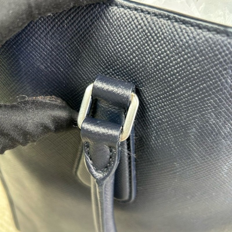 普拉達PRADA 藍色豎款公文包托特包 有肩帶 可單肩可斜挎可手提 牛皮材質 經典三角logo 容量大 實用性強 商務休閒都合適-21