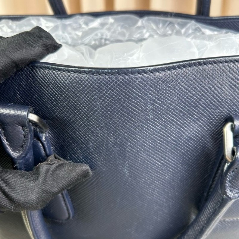 普拉達PRADA 藍色豎款公文包托特包 有肩帶 可單肩可斜挎可手提 牛皮材質 經典三角logo 容量大 實用性強 商務休閒都合適-22