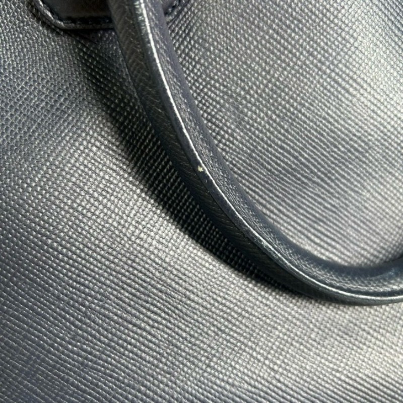 普拉達PRADA 藍色豎款公文包托特包 有肩帶 可單肩可斜挎可手提 牛皮材質 經典三角logo 容量大 實用性強 商務休閒都合適-27