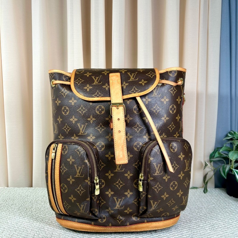 LV路易威登老花雙肩包 經典老花配色 金色五金 多口袋設計 容量大 男女都能背-0