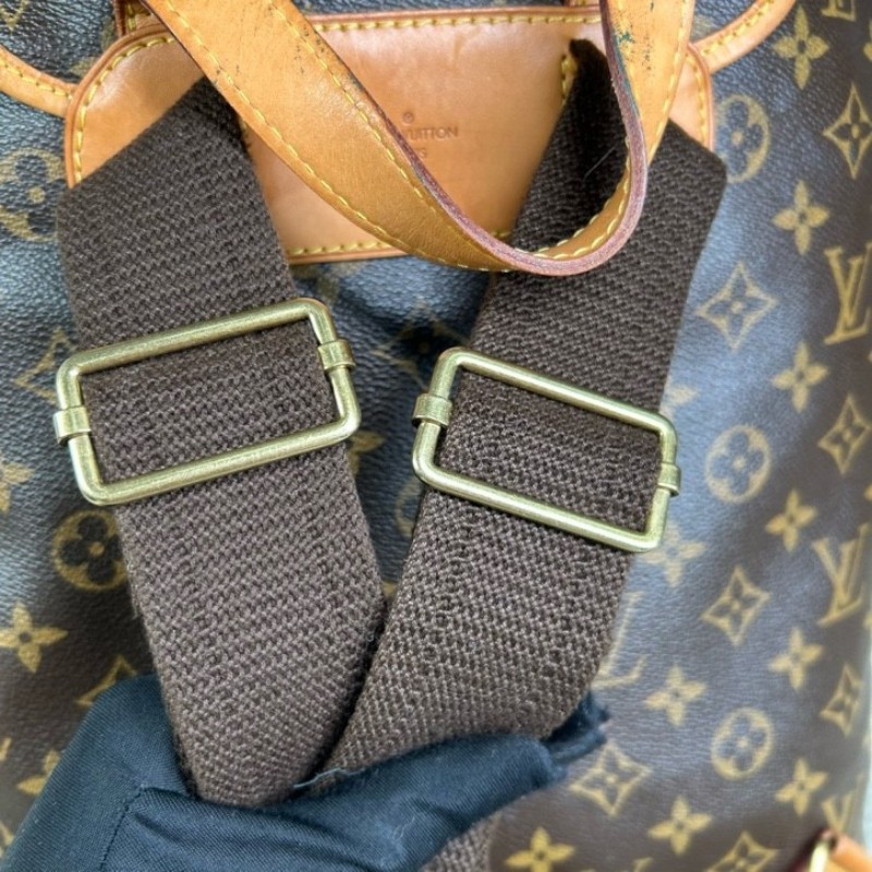 LV路易威登老花雙肩包 經典老花配色 金色五金 多口袋設計 容量大 男女都能背-17