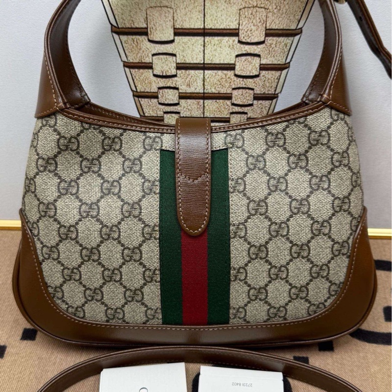 GUCCI古馳 Jackie 1961 老花腋下包 小號 棕色金扣-1