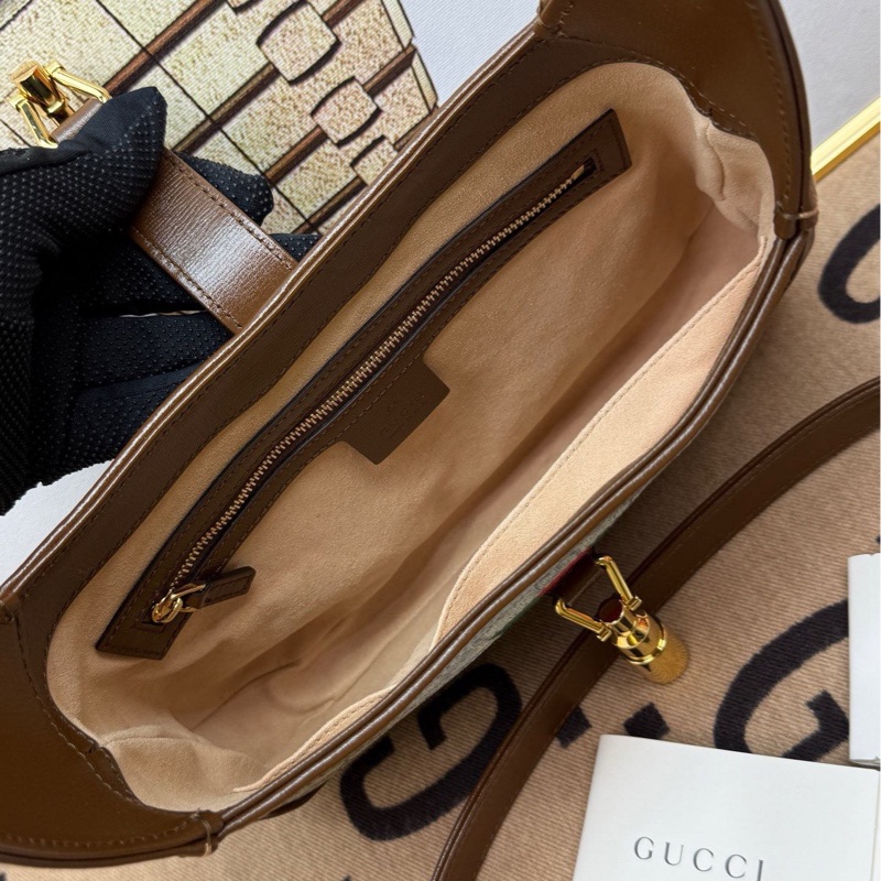 GUCCI古馳 Jackie 1961 老花腋下包 小號 棕色金扣-3
