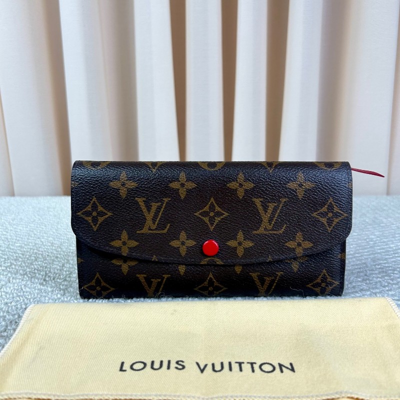 LV路易威登老花紅豆豆長款錢包 有刻字 紅色內裡 卡槽多 容量實用 經典老花配色 日常百搭-0