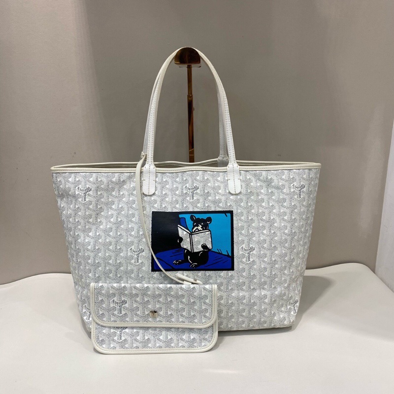 【法鬥聯盟舉手🤚🏻❤️限量稀有✨愛他就背他上身】Goyard限量款法鬥中號購物袋 白色｜子母包｜托特包｜手提包-1