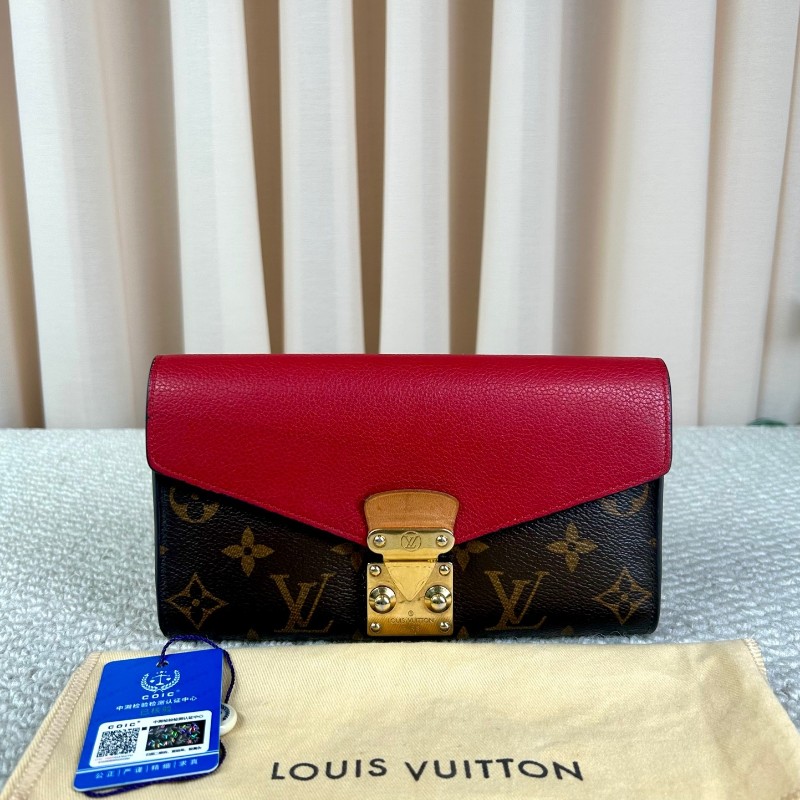 LV路易威登 Pallas老花拼紅色長款錢包 經典老花拼紅色設計 金色五金 容量大 卡位多 日常實用-0