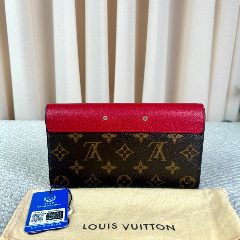 LV路易威登 Pallas老花拼紅色長款錢包 經典老花拼紅色設計 金色五金 容量大 卡位多 日常實用-6