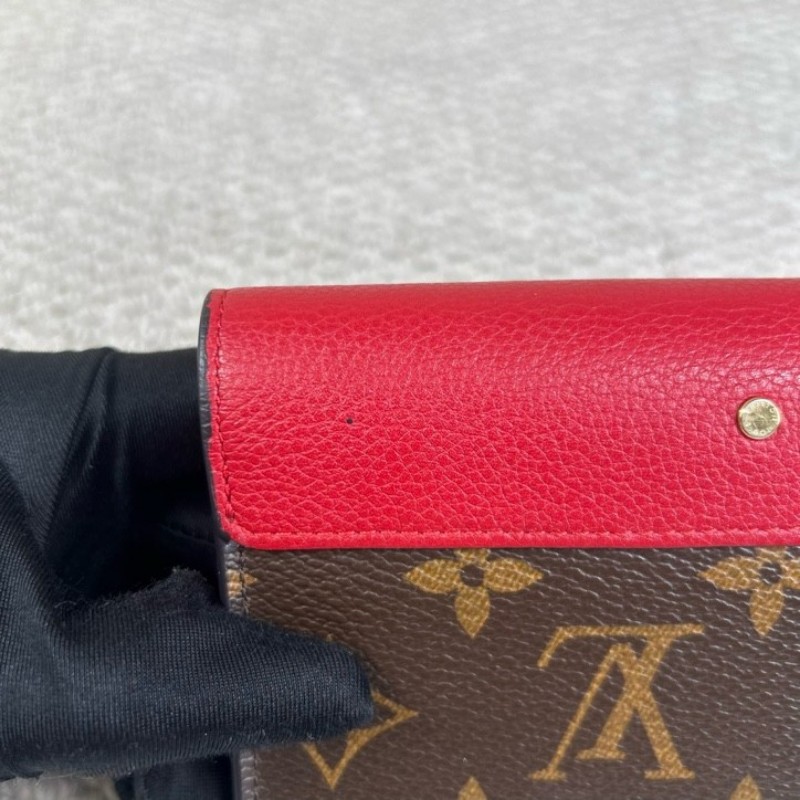 LV路易威登 Pallas老花拼紅色長款錢包 經典老花拼紅色設計 金色五金 容量大 卡位多 日常實用-9