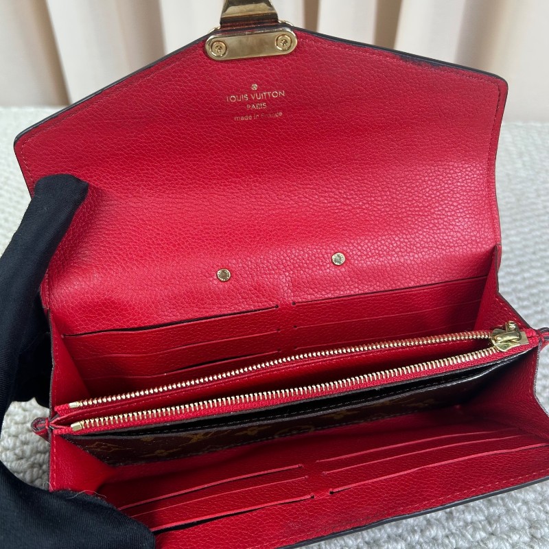 LV路易威登 Pallas老花拼紅色長款錢包 經典老花拼紅色設計 金色五金 容量大 卡位多 日常實用-15