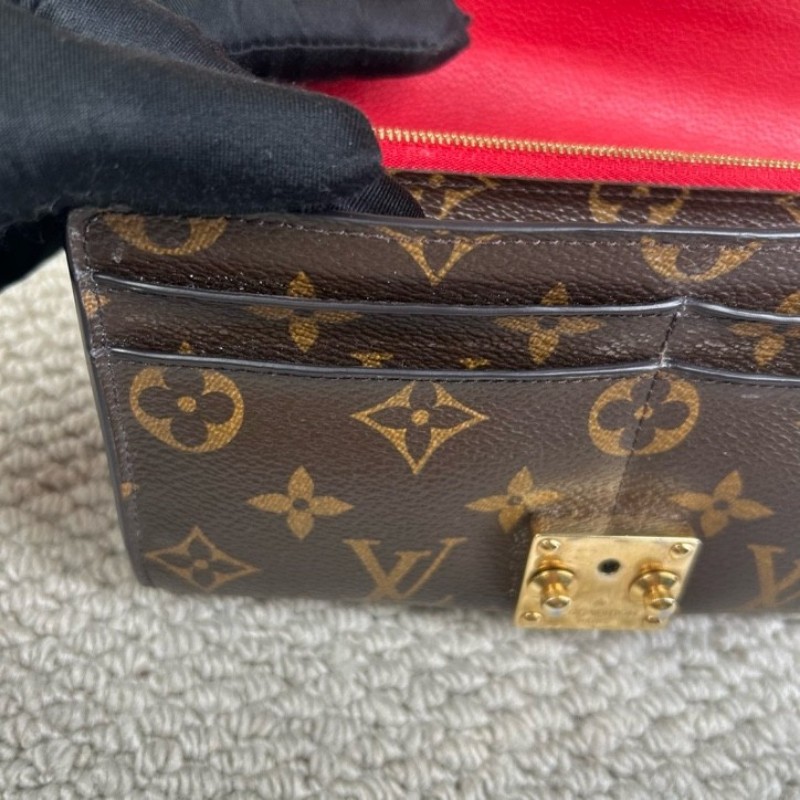 LV路易威登 Pallas老花拼紅色長款錢包 經典老花拼紅色設計 金色五金 容量大 卡位多 日常實用-16