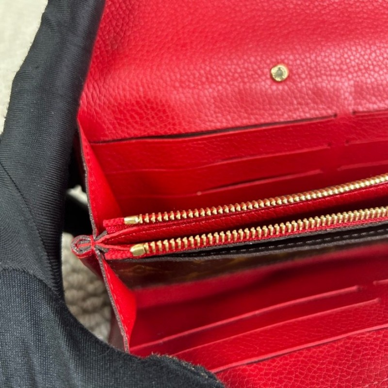 LV路易威登 Pallas老花拼紅色長款錢包 經典老花拼紅色設計 金色五金 容量大 卡位多 日常實用-18