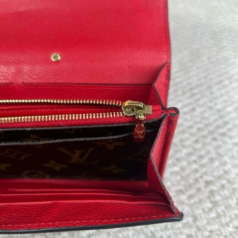 LV路易威登 Pallas老花拼紅色長款錢包 經典老花拼紅色設計 金色五金 容量大 卡位多 日常實用-19