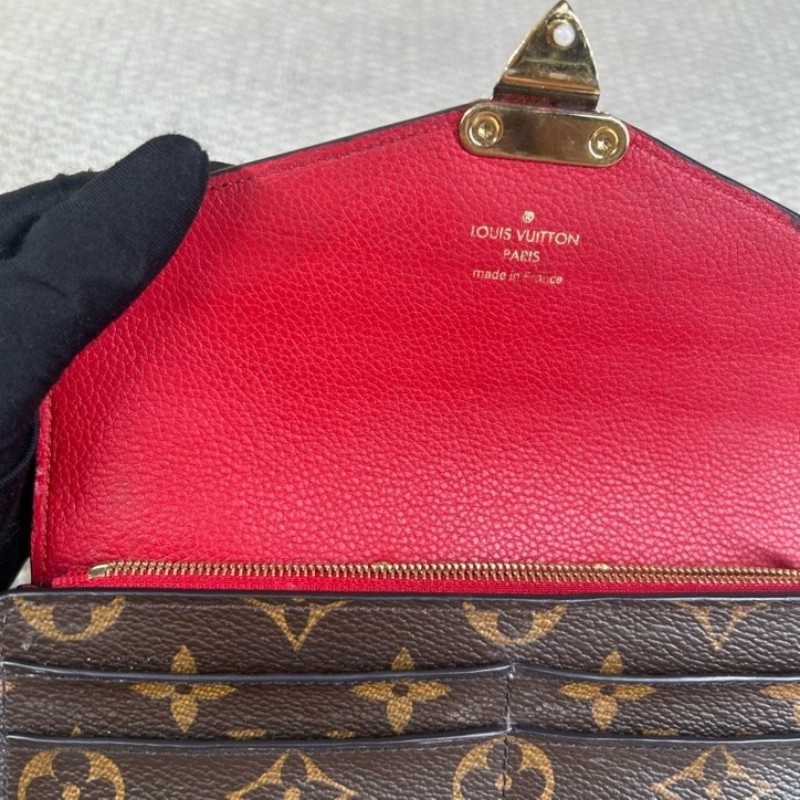 LV路易威登 Pallas老花拼紅色長款錢包 經典老花拼紅色設計 金色五金 容量大 卡位多 日常實用-21