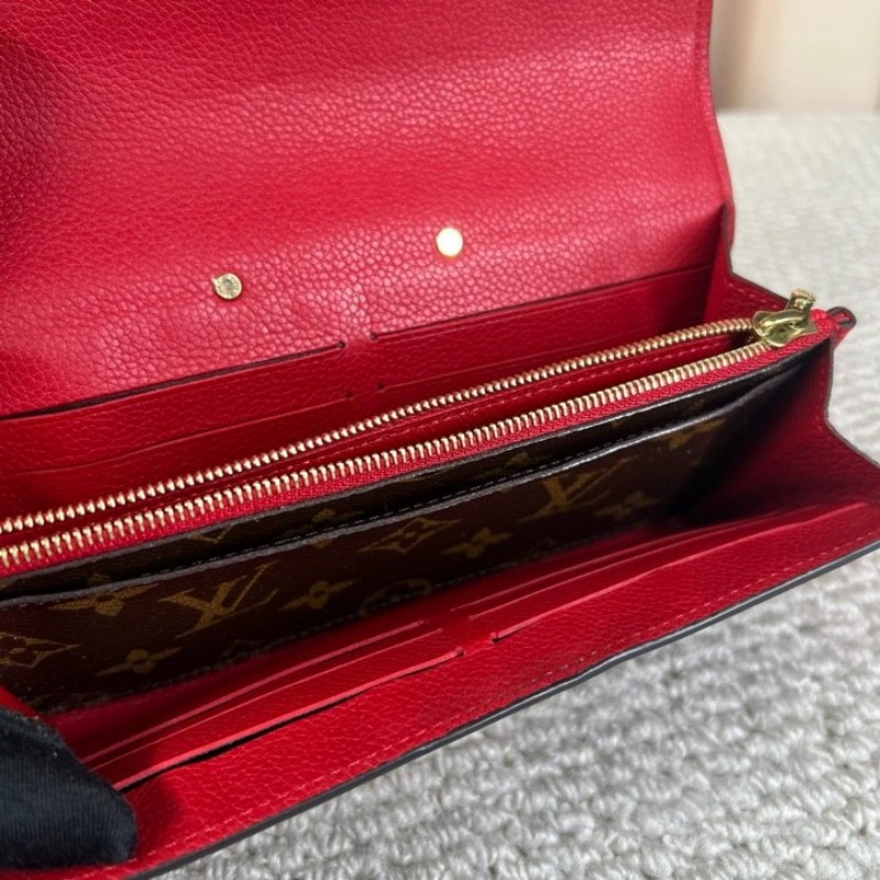 LV路易威登 Pallas老花拼紅色長款錢包 經典老花拼紅色設計 金色五金 容量大 卡位多 日常實用-24