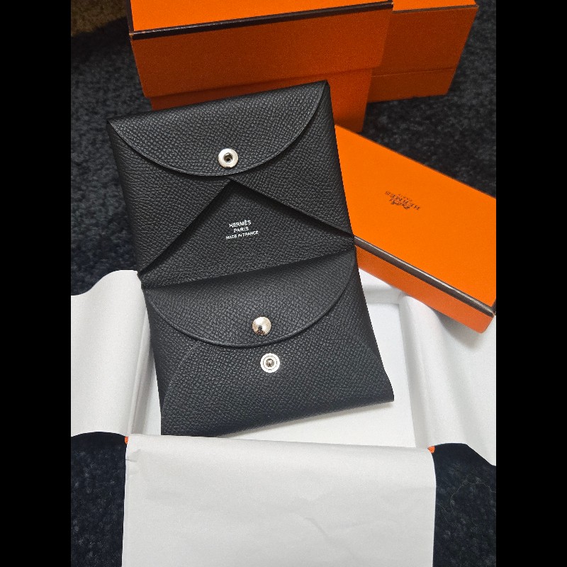 Hermes 愛馬仕 黑色雙層小皮夾 Calvi duo-0