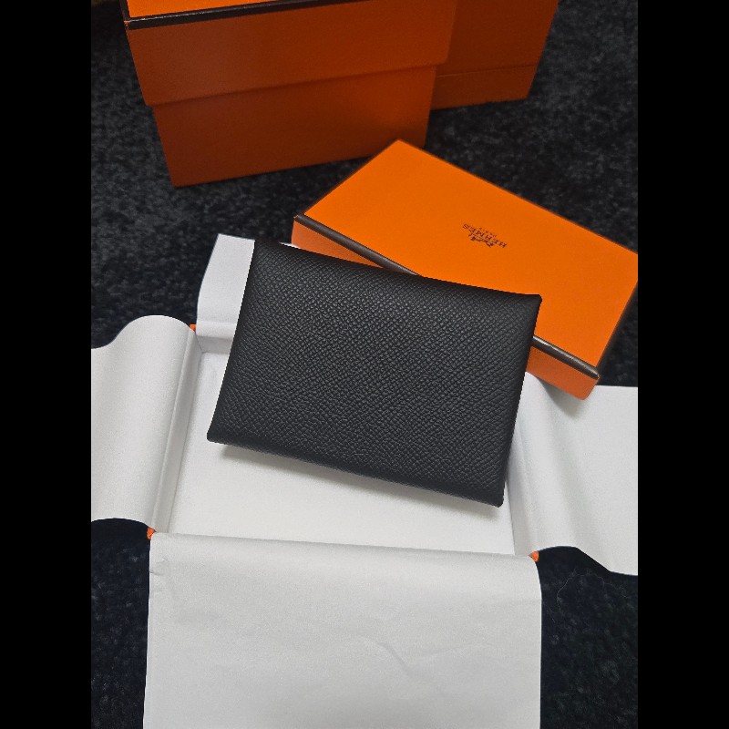 Hermes 愛馬仕 黑色雙層小皮夾 Calvi duo-2