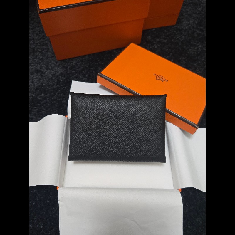 Hermes 愛馬仕 黑色雙層小皮夾 Calvi duo-3