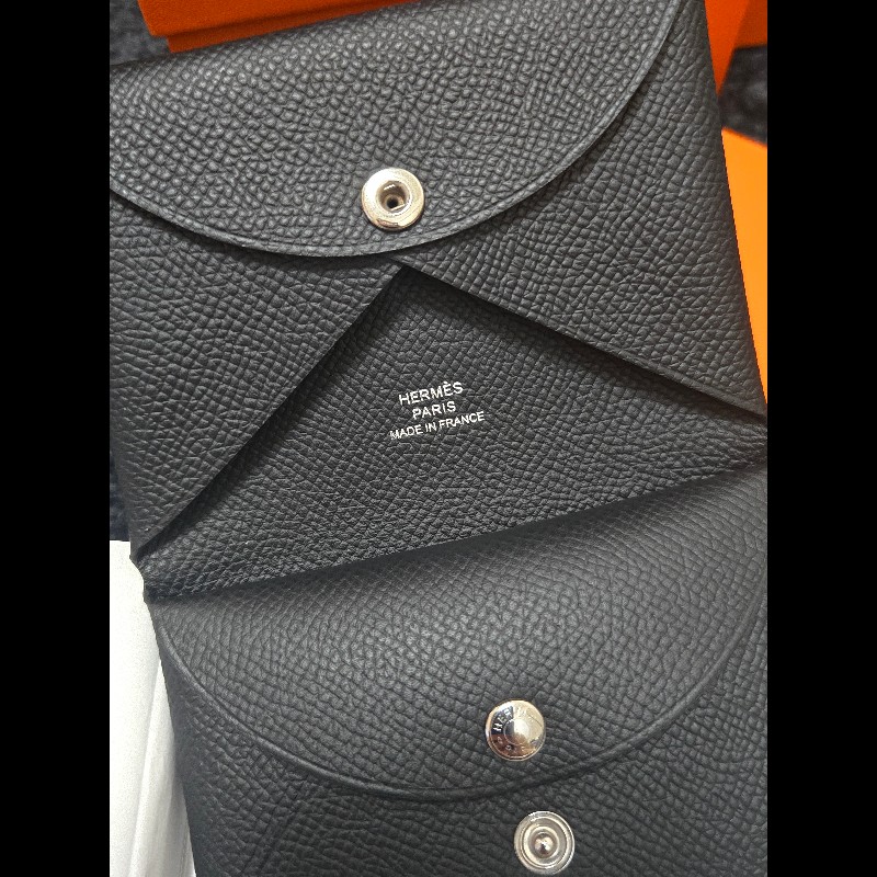 Hermes 愛馬仕 黑色雙層小皮夾 Calvi duo-10