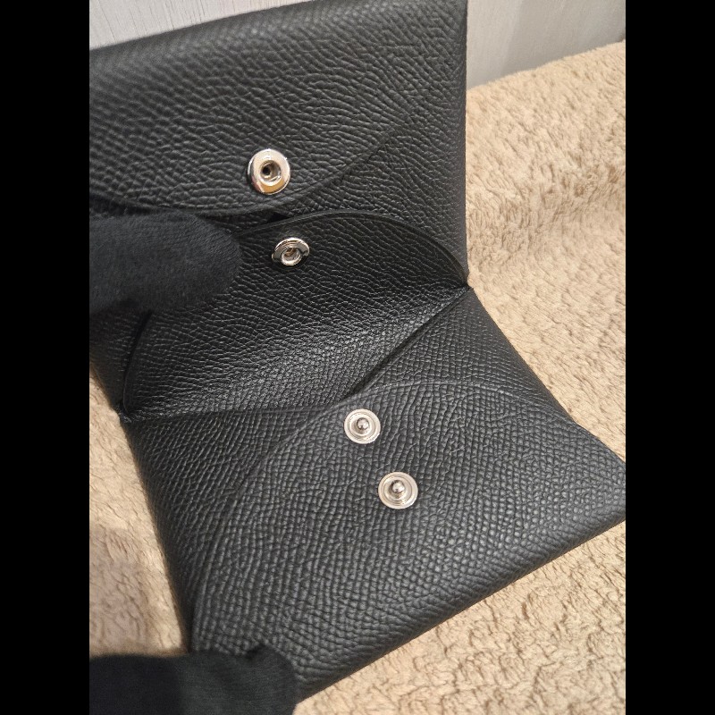 Hermes 愛馬仕 黑色雙層小皮夾 Calvi duo-15
