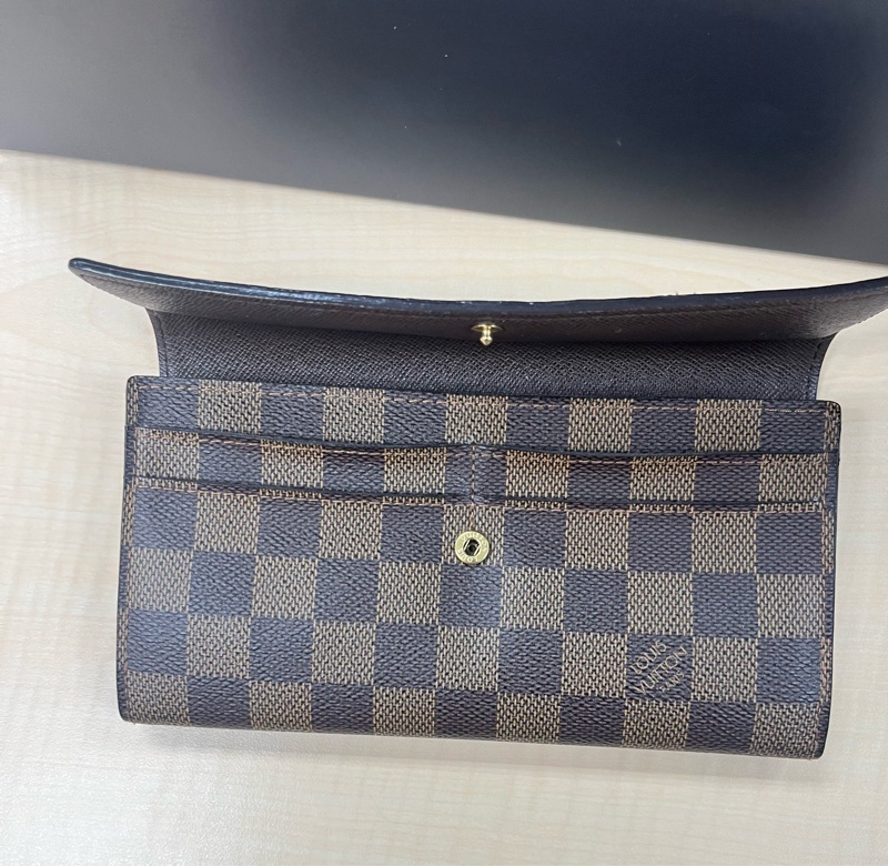 LOUIS VUITTON LV 路易威登 Damier Ebene棕色 金釦下蓋棋盤格 帆布-3
