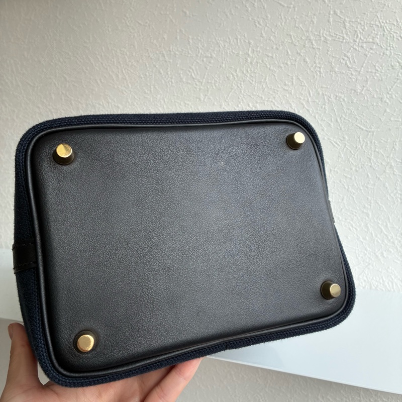Hermes U刻Picotin Lock cargo 18深藍色帆布金釦菜籃子-3