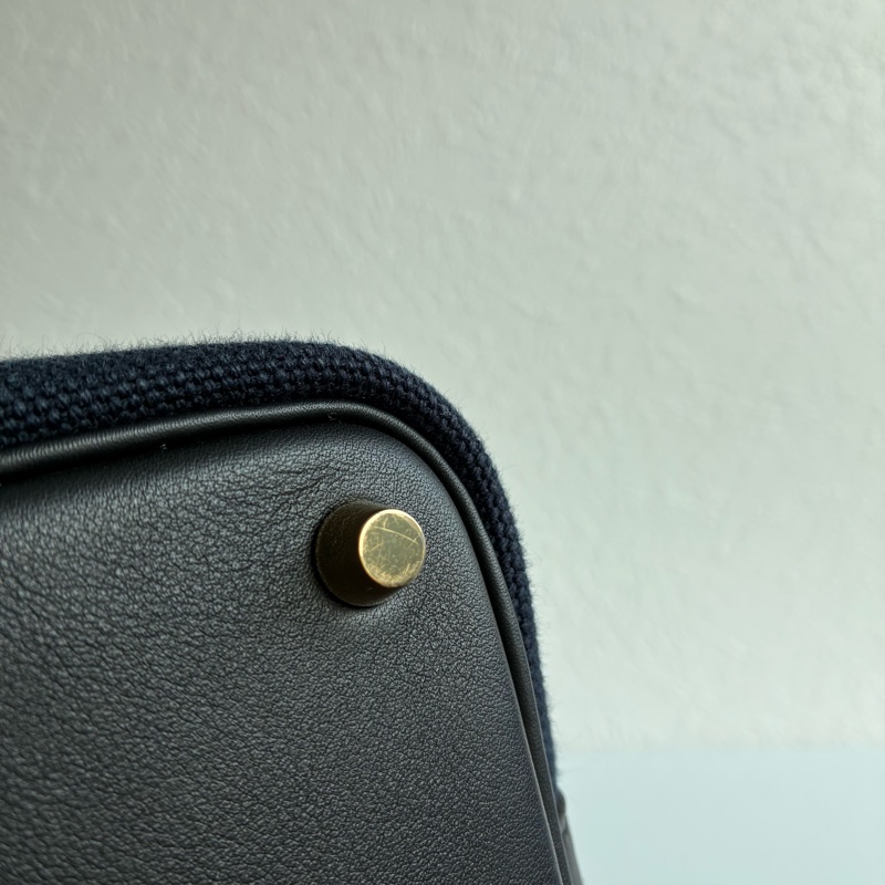 Hermes U刻Picotin Lock cargo 18深藍色帆布金釦菜籃子-12