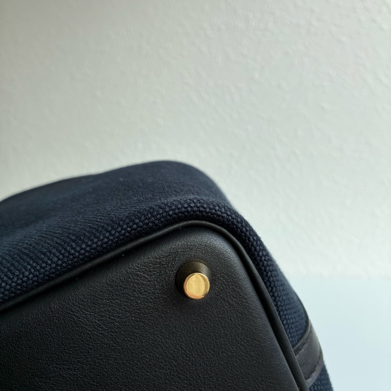 Hermes U刻Picotin Lock cargo 18深藍色帆布金釦菜籃子-13