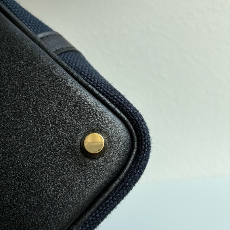 Hermes U刻Picotin Lock cargo 18深藍色帆布金釦菜籃子-14