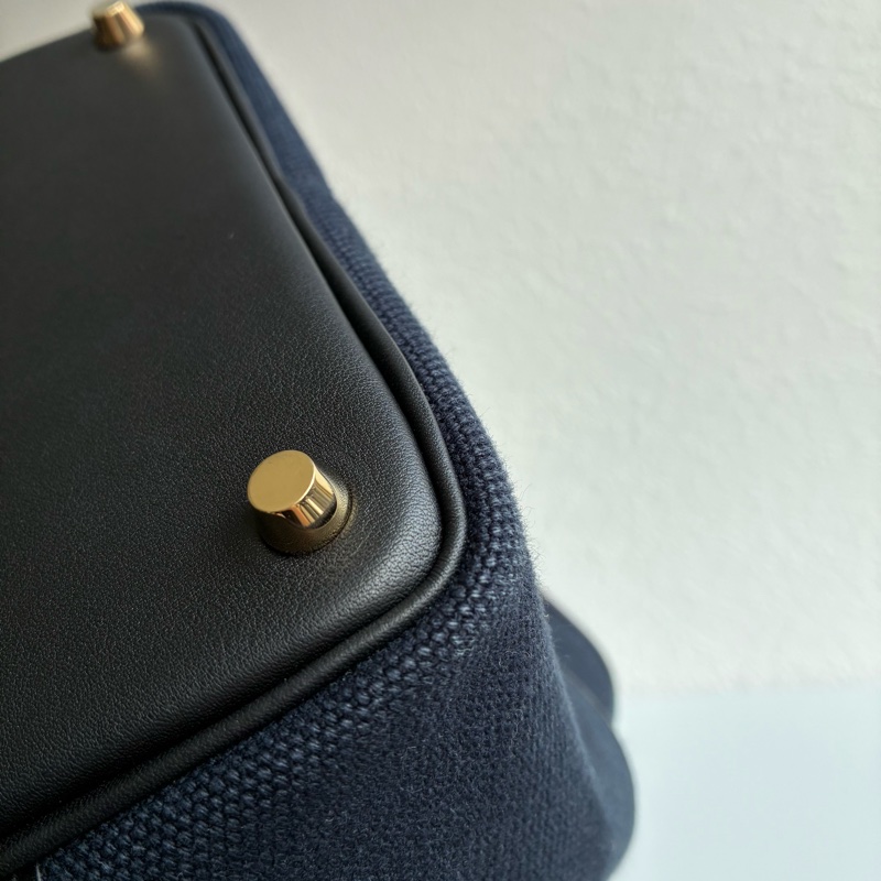 Hermes U刻Picotin Lock cargo 18深藍色帆布金釦菜籃子-15