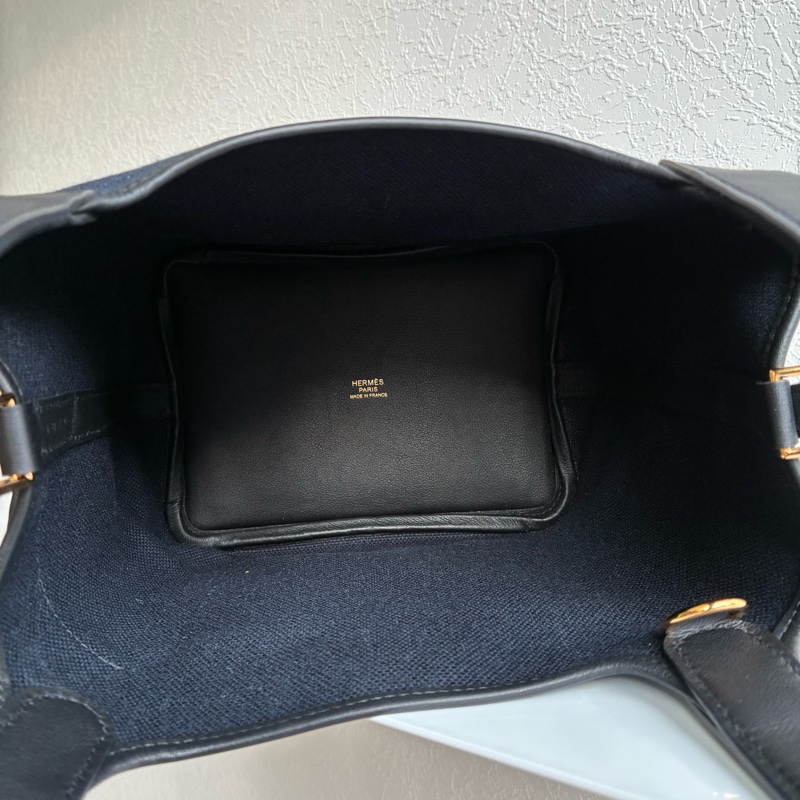 Hermes U刻Picotin Lock cargo 18深藍色帆布金釦菜籃子-17