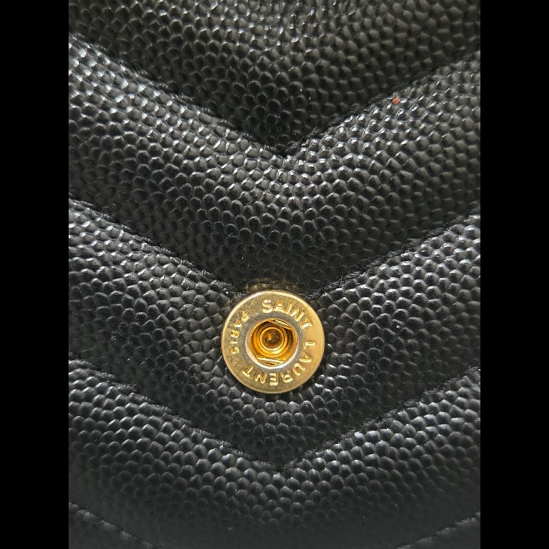 Ysl 聖羅蘭 黑色魚子醬牛皮 金色logo 掀蓋長夾-10