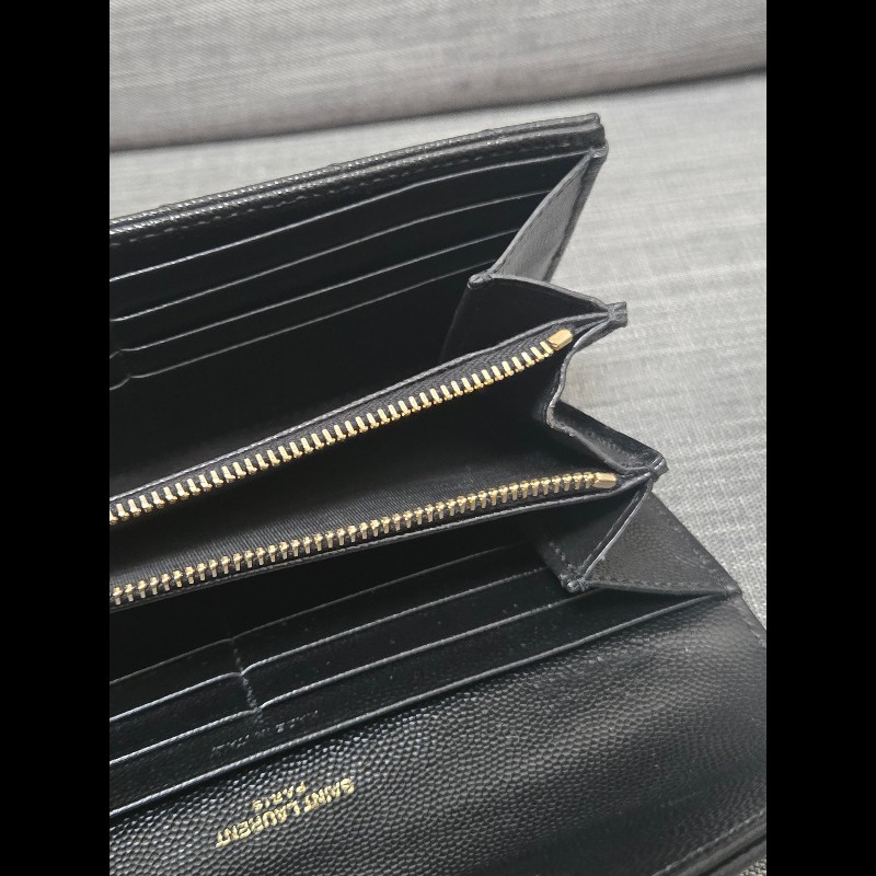 Ysl 聖羅蘭 黑色魚子醬牛皮 金色logo 掀蓋長夾-14