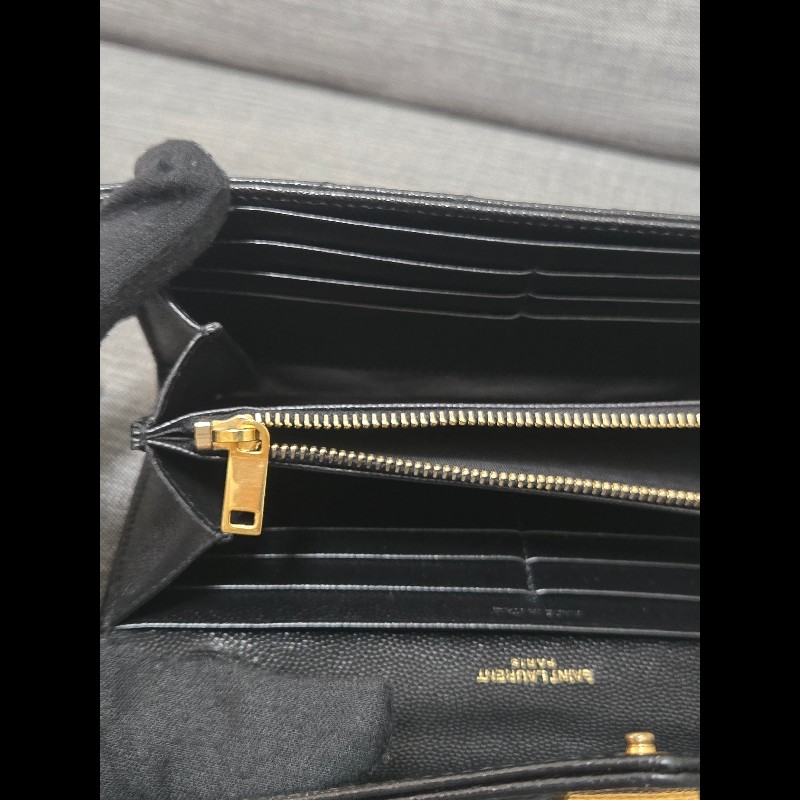 Ysl 聖羅蘭 黑色魚子醬牛皮 金色logo 掀蓋長夾-15