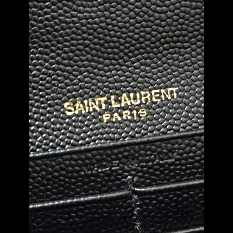 Ysl 聖羅蘭 黑色魚子醬牛皮 金色logo 掀蓋長夾-18