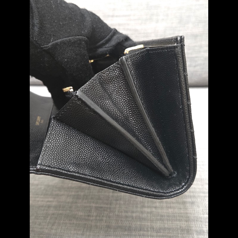 Ysl 聖羅蘭 黑色魚子醬牛皮 金色logo 掀蓋長夾-20