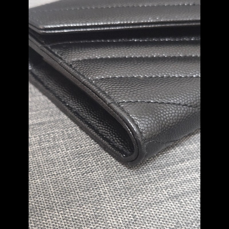 Ysl 聖羅蘭 黑色魚子醬牛皮 金色logo 掀蓋長夾-26