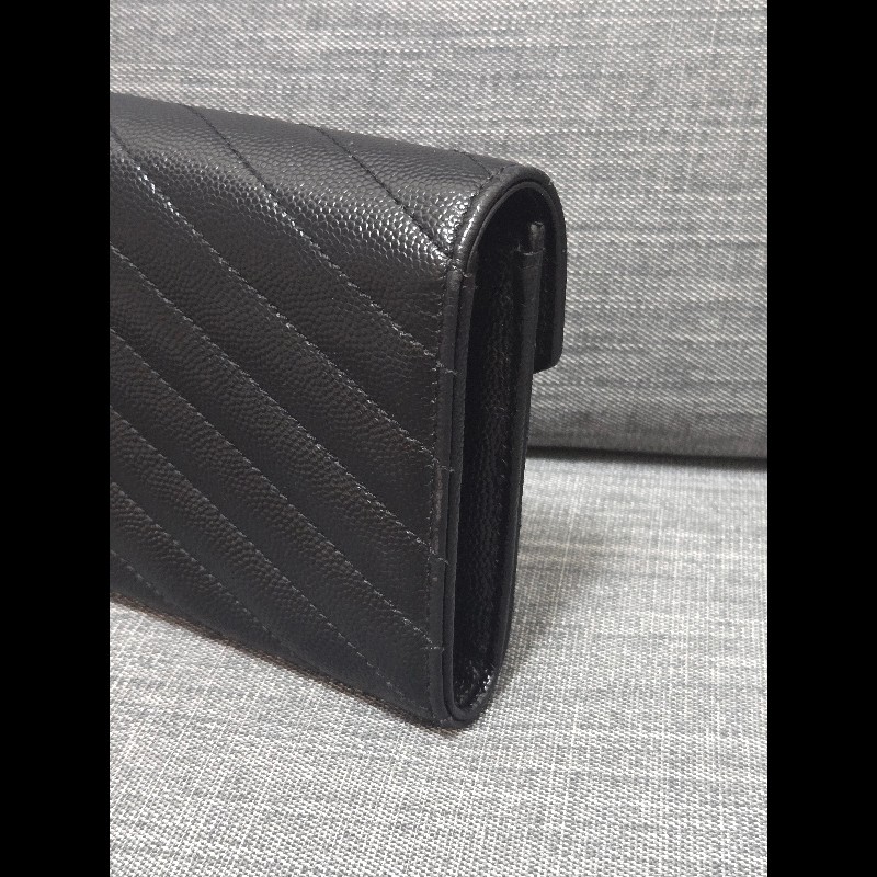 Ysl 聖羅蘭 黑色魚子醬牛皮 金色logo 掀蓋長夾-28