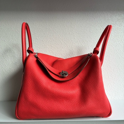 Hermes 橘紅Lindy30銀釦 🅁刻