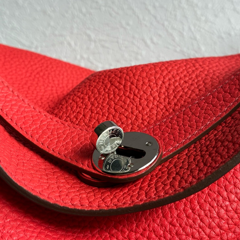 Hermes 橘紅Lindy30銀釦 🅁刻-1