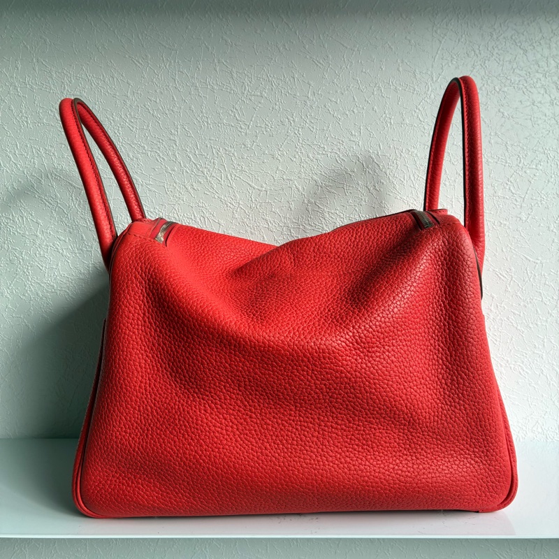 Hermes 橘紅Lindy30銀釦 🅁刻-6