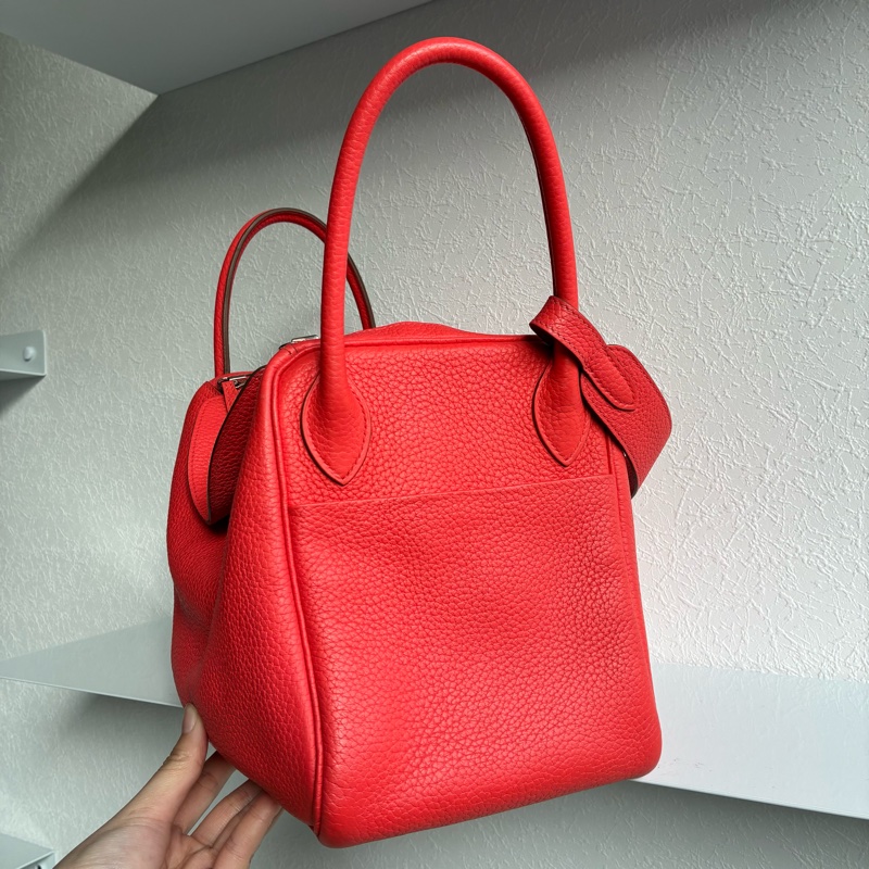 Hermes 橘紅Lindy30銀釦 🅁刻-7