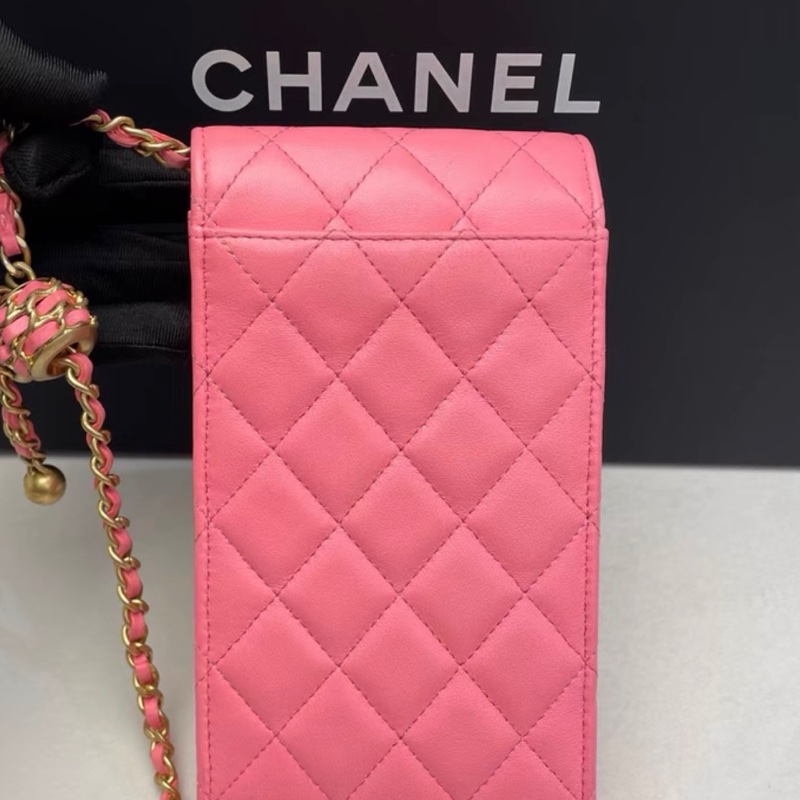 【96新✨ 全網最低價！】Chanel 香奈兒核桃金球手機包  粉色金扣-8
