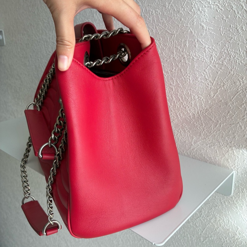 Lv M51497紅色山形紋皮革銀鍊肩背包-12
