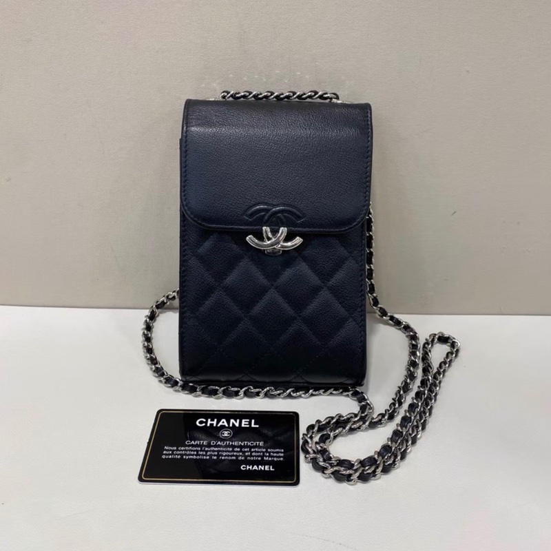 【95新✨ 全網最低價！】CHANEL香奈兒黑銀鴛鴦雙C扣手機包-0