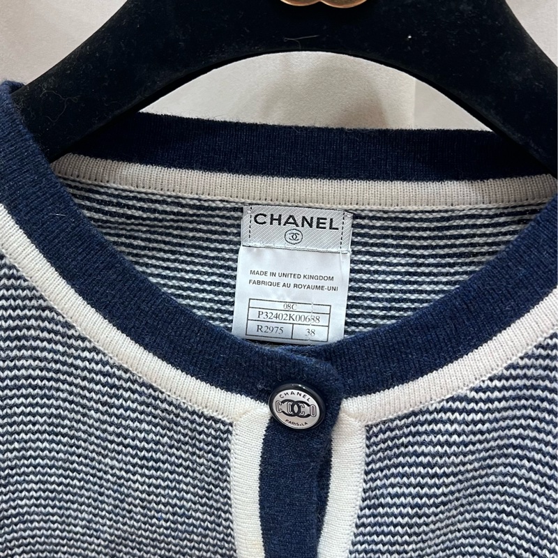 Chanel海軍風100%羊毛藍白針織外套-1