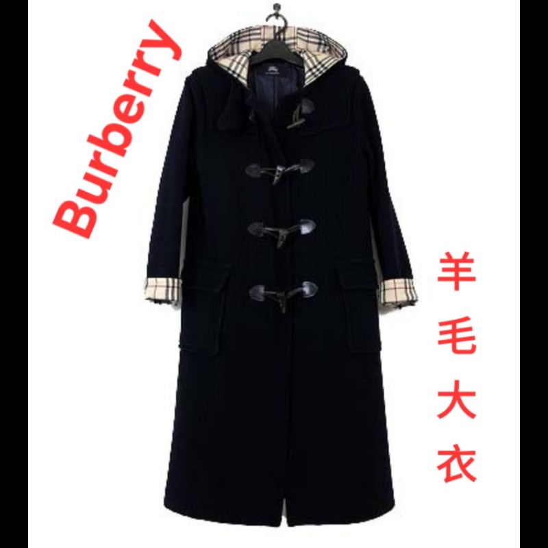 日本二手Burberry 時尚女神長款羊毛大衣／牛角扣+帽子-0