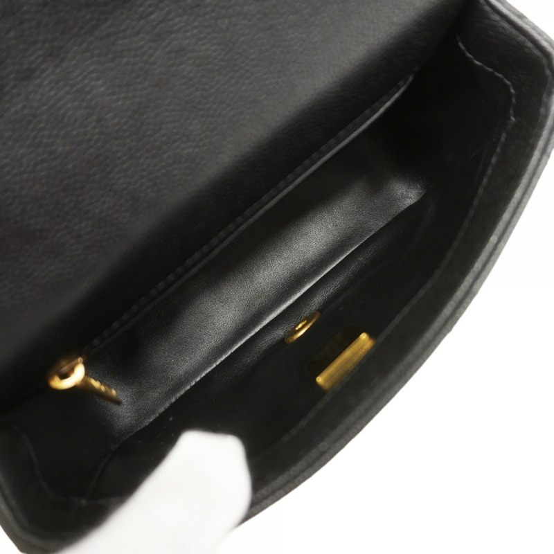 香奈兒迷你絎縫鏈條肩背包，魚子醬紋皮革，黑色，女士-3